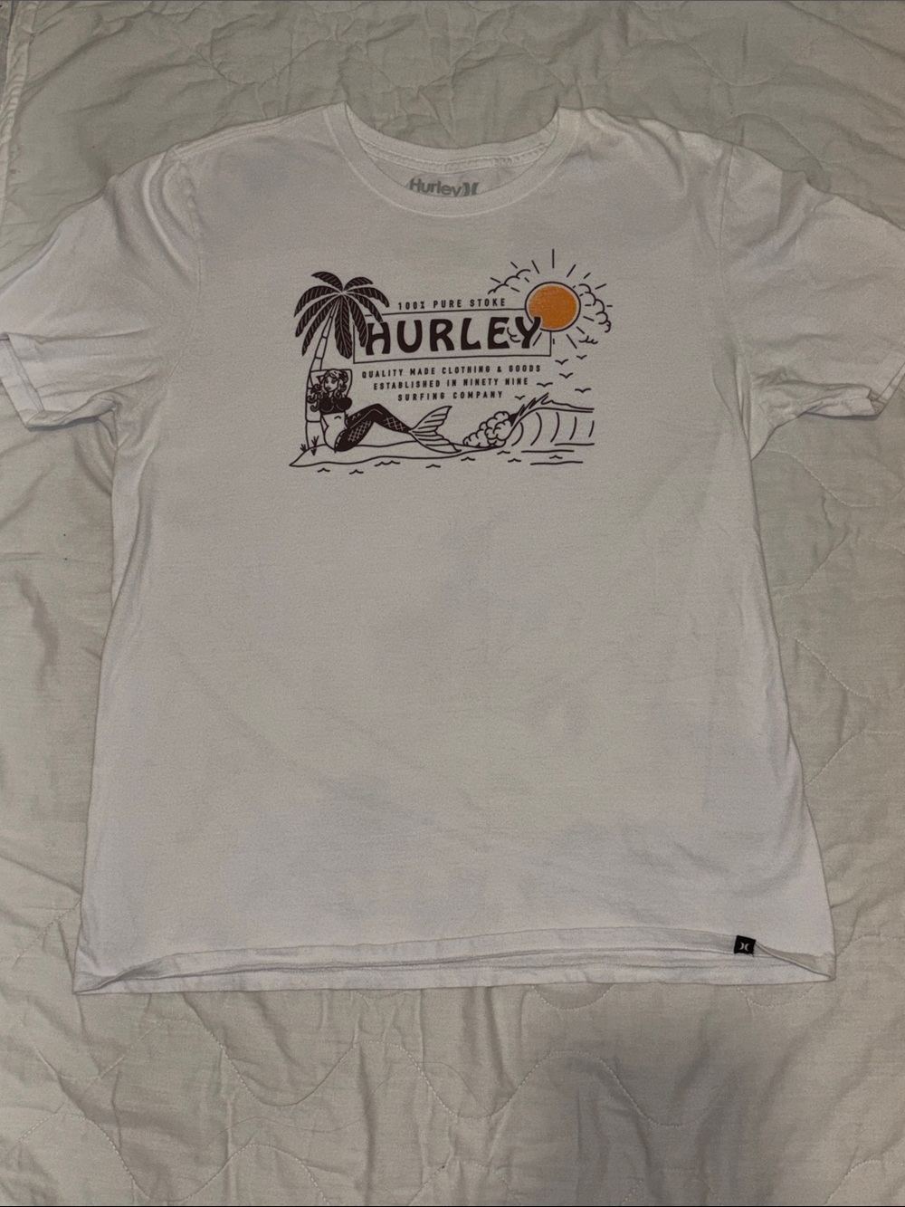 Hurley White Short-Sleeve Tee with Palm & Sunset Graphic